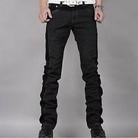 Men\'s Mid Rise Micro-elastic Loose Pants, Street chic Simple Slim Pure Color Solid
