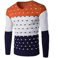 Men\'s Casual/Daily Simple Regular Pullover, Solid Blue Red Gray Green Orange Round Neck Long Sleeve Cotton Acrylic Winter Medium Stretchy