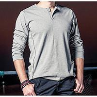 Men\'s Casual/Daily Simple Shirt, Solid Round Neck Long Sleeve Cotton