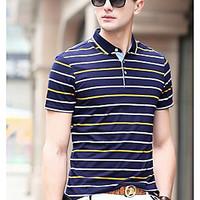 Men\'s Daily Simple Summer T-shirt, Striped Shirt Collar Short Sleeve Others