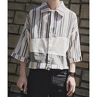 Men\'s Casual/Daily Simple Spring Summer Shirt, Striped Patchwork Shirt Collar Half-Sleeve Others Thin