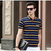 Men\'s Daily Simple Summer Polo, Striped Shirt Collar Short Sleeve Others