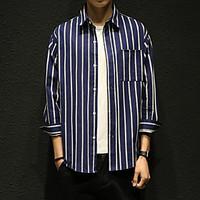 Men\'s Casual/Daily Simple Spring Summer Shirt, Striped Shirt Collar Long Sleeve Cotton Thin