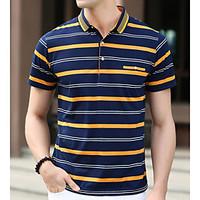 Men\'s Daily Simple Summer T-shirt, Striped Shirt Collar Short Sleeve Others