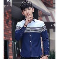 Men\'s Casual/Daily Simple Shirt, Striped Shirt Collar Long Sleeve Cotton Thin