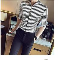 Men\'s Business Daily Vintage Summer Shirt, Striped Shirt Collar ½ Length Sleeve Polyester Medium