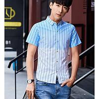 Men\'s Casual/Daily Simple Shirt, Striped Shirt Collar Short Sleeve Nylon Thin