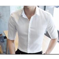 Men\'s Daily Simple Summer Shirt, Solid Shirt Collar Short Sleeve Polyester Medium