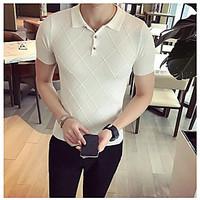 Men\'s Other Casual Simple Summer Shirt, Solid Geometric Button Down Collar Short Sleeve Cotton Thin