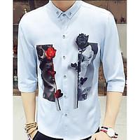 mens casualdaily simple shirt print shirt collar sleeve cotton thin