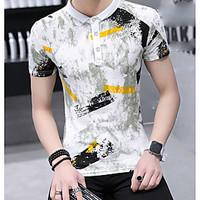 Men\'s Casual/Daily Simple T-shirt, Print Button Down Collar Short Sleeve Polyester
