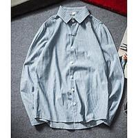 Men\'s Casual/Daily Simple Spring Summer Shirt, Striped Shirt Collar Long Sleeve Cotton Thin
