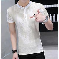 Men\'s Casual/Daily Simple T-shirt, Print Shirt Collar Short Sleeve Cotton Thin