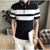 Men\'s Casual/Daily Simple Polo, Striped Stand Short Sleeve Cotton