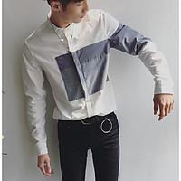 mens casualdaily simple shirt print crew neck long sleeve cotton thin