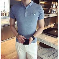 Men\'s Casual/Daily Simple T-shirt, Solid Button Down Collar Short Sleeve Polyester