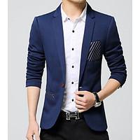 Men\'s Going out Casual/Daily Simple Vintage Winter Blazer, Solid Shirt Collar Long Sleeve Regular Polyester