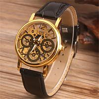 Men\'s Skeleton Watch Fashion Watch Quartz Leather Band Black Brown