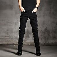 mens mid rise micro elastic jeans pants simple straight solid