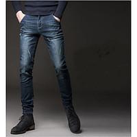 mens mid rise micro elastic jeans pants simple straight solid