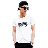Men\'s Casual/Daily Holiday Simple Street chic Summer Fall T-shirt, Letter Round Neck Short Sleeve Cotton Spandex Thin