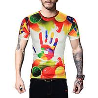 Men\'s Going out Casual/Daily Simple Street chic Active Summer T-shirt, Geometric Galaxy Round Neck Short Sleeve Cotton Rayon Thin