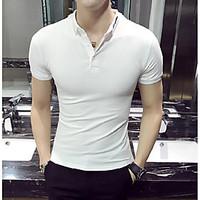 mens casualdaily simple t shirt solid shirt collar short sleeve cotton ...