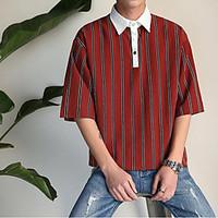 Men\'s Casual/Daily Simple Summer Shirt, Striped Shirt Collar ½ Length Sleeve Cotton Thin