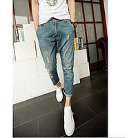 Men\'s Mid Rise Inelastic Jeans Chinos Pants, Street chic Slim Skinny Solid
