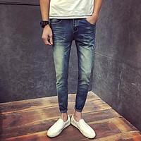 Men\'s Low Rise Micro-elastic Jeans Pants, Simple Loose Pure Color Solid