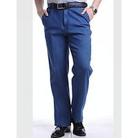 mens high rise micro elastic jeans pants simple straight solid