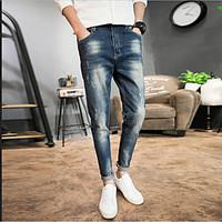 Men\'s Low Rise Inelastic Jeans Chinos Pants, Street chic Slim Solid