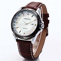 Men\'s Fashion Watch Chinese Quartz Leather Silicone Band Black Brown