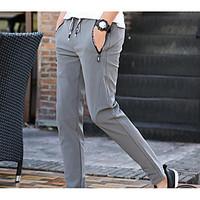 mens mid rise micro elastic chinos pants simple slim pure color solid