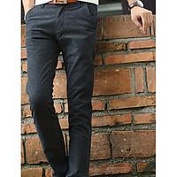 Men\'s High Rise Micro-elastic Chinos Pants, Vintage Straight Solid