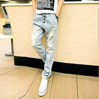 mens low rise micro elastic jeans pants simple loose solid