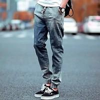 mens low rise micro elastic jeans pants simple loose solid