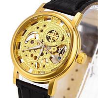 Men\'s Fashion Hollow Engraving Automatic Mechanical Watch with Genuine Leather