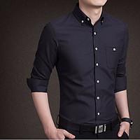 Men\'s Casual/Daily Simple Shirt, Solid Shirt Collar Long Sleeve Cotton