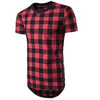 Men\'s Casual/Daily Sports Simple Active Summer T-shirt, Color Block Check Round Neck Short Sleeve Cotton Rayon Thin