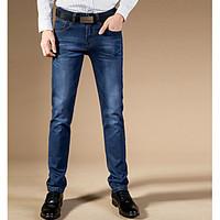 mens mid rise high elasticity jeans pants simple slim solid