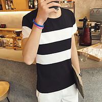 Men\'s Casual/Daily Simple T-shirt, Striped Color Block Round Neck Short Sleeve Cotton