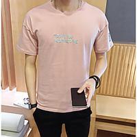 mens casualdaily simple t shirt solid print letter round neck short sl ...