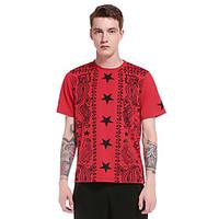 Men\'s Going out Casual/Daily Beach Vintage Simple Street chic Spring Summer T-shirt, Solid Print Round Neck Short Sleeve Polyester Thin