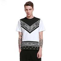 Men\'s Going out Casual/Daily Party Vintage Simple Street chic Summer Fall T-shirt, Geometric Round Neck Short Sleeve Polyester Thin