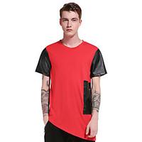 Men\'s Going out Casual/Daily Party Vintage Simple Street chic Spring Summer T-shirt, Solid Patchwork Round Neck Short Sleeve Polyester Thin