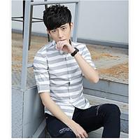 mens casualdaily simple shirt striped shirt collar sleeve cotton thin