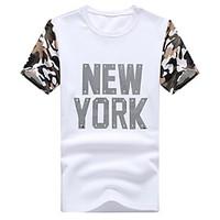 Men\'s Going out Casual/Daily Simple Street chic Active Summer Fall T-shirt, Geometric Round Neck Short Sleeve Cotton Medium
