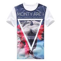 Men\'s Going out Casual/Daily Simple Street chic Active Summer Fall T-shirt, Geometric Round Neck Short Sleeve Cotton Medium