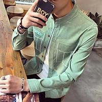 mens casualdaily simple shirt solid stand long sleeve others